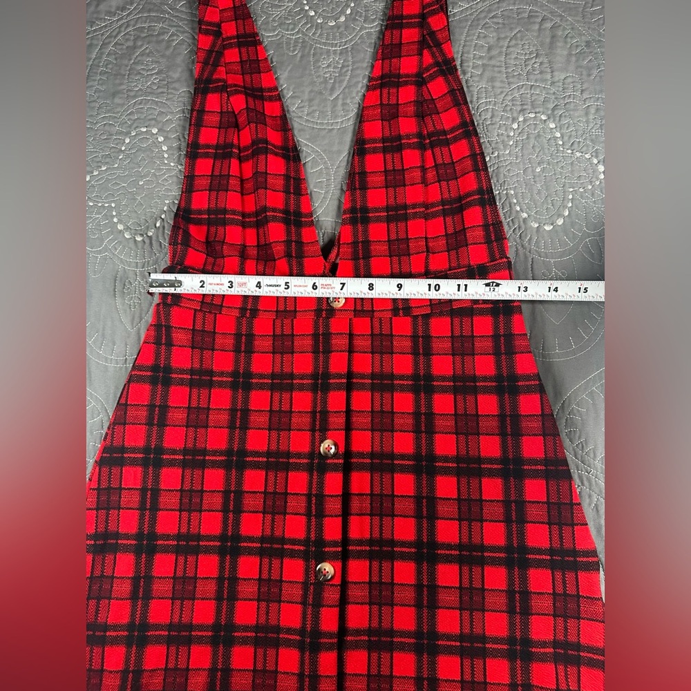 SHEIN Women’s Red Plaid Overall Dress Size Small - Picture 5 of 9